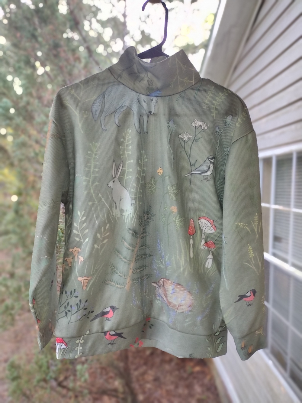 Green Woodland Print Ribbed Pullover - Fairycore